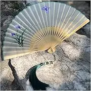 Hand Fan Folding Hand Fans, Chinese Retro Style Handheld Folded Fans, Bamboo Silk Fans and Elegant Tassel, for Girls Women