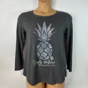 Simply Southern Tunic Top Gray Sparkle Pineapple Flannel Back Womens Small S