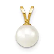 14k Yellow Gold 14k 6-7mm White Round Akoya Saltwater Cultured Pearl Pendant