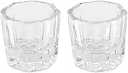 2Pcs Glass Dappen Dish/Crystal Octagonal Cup Pot Acrylic Nail Art Liquid Powder Container