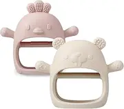 PandaEar 2 Pakc Silicone Baby Teething Toys| Baby Hand Teether Mitten for Sucking Needs| Baby Chew Toys Hand Pacifier for Soothing Teething Pain Relief (White/Pink)
