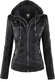 [Lock and Love] LL WJC663 Womens Removable Hoodie Motorcyle Jacket