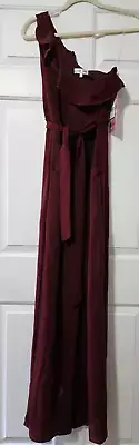Emerald Sundae Juniors belted Jumpsuit, One shoulder, w/ruffles Wine, Large NWT