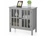 Storage Cabinet Cupboard Buffet Sideboard Glass Door Hallway Modern Grey