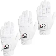 Finger Ten Golf Gloves Men Left Hand Rain Grip Glove for Right Handed Golfer Value 3 Pack, All Weather Durable Grip Size Small Medium Large XL White Black Blue