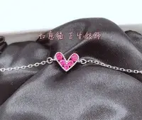 在飛比找Yahoo!奇摩拍賣優惠-香港正生銀飾 HK 玫紅 鑲鑽 愛心項鍊 如意貓