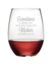 susquehanna Set of Four Mother Comes Out Stemless Wine Glasses