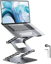 LIENS Adjustable Laptop Stand, Portable Laptop Riser, Stable Metal Holder for Desk Foldable, Ergonomic Computer Notebook Stand Holder for MacBook Air Pro, Dell XPS, HP (10-17.3'') - Grey