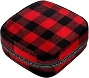 Period Bag,Sanitary Napkin Storage Bag,Black Red Stripe Plaid,Tampon Holder for Purse