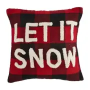 Mud Pie LET IT SNOW Red Black Buffalo Check Lumberjack Christmas 20" Sq Pillow