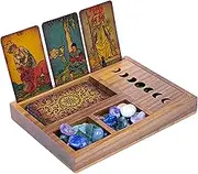 Curawood Tarot Card Holder Box for More Immersive Readings - 3 Tarot Card Stand & Crystal Holder - Moon Phase Design Tarot Display Deck Holder & Crystal Tray - Witchcraft Decor - Wiccan Altar Supplies