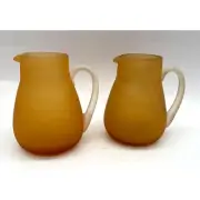 Vtg. Pair Pilgrim Glass Satin Finish Mini Pitchers