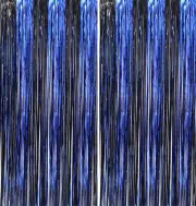 2 Pack 3.3ft�8.2ft Black Blue Tinsel Foil Fringe Backdrop Door Streamers Birthda