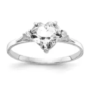14k White Gold 7mm Heart Cubic Zirconia AAA Real Diamond ring