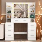 White Vanity Dressing Table LED Light Mirror Shelves 7 Drawers Modern Large