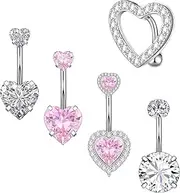 [Generic] 5Pcs Belly Button Bars, Stainless Steel Belly Button Piercing,Belly Bar Heart Belly Bar, Internally Threadedr Belly Bar Body Piercing Jewelry