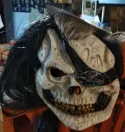 New Pirate Skull Mask Halloween Skeleton W/ Hair