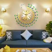Vibrant 3D Peacock Wall Clock with Golden Metal Frame Impressive Decoration