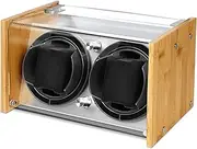 [Watch Winder Smith] Watch Winder Box for Automatic Watches or Compatible with Couple Size Double, Craftsmanship 100% Bamboo Wood Patent Housing Case, ACor Battery Powered Super Quiet Japanese Motor
