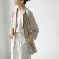 在飛比找蝦皮購物優惠-2024新款夏季薄款防晒西裝透氣麻感米色休閒小西裝外套女設計