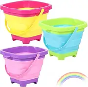 3pcs Beach Foldable Buckets Toys 2l Silicone Collapsible Beach Buckets Portable Water Bucket Foldable Bucket Summer Beach Fun Toys for Kids, Travel Collapsible Bucket for Toddler Boys Girls