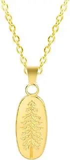 [Jude Jewelers] Stainless Steel Long Oval Shaped Pine Tree Style Wedding Party Pendant Necklace
