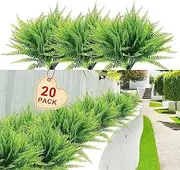 Artificial Boston Fern Plants Bushes 20Packs Faux Plants Shrubs Greenery UV Resistant for House Office Garden Indoor Outdoor Décor
