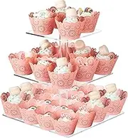 Cake Stand with 3 Levels, Large Square Acrylic Cupcake Stand, 25.4 cm / 10 Inches, Transparent Cake Supports, Dessert Pastry Tower, Muffin Stand for Wedding, Birthday, Theme Party