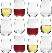 [LAV] Gaia Stemless Wine Glasses Set - 360/590ml - Pack of 12 Modern Glass Goblets Tumblers for Red, White, Rose