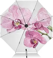 [PDZRMY] UV Protection Travel Umbrella Flowers White Compact for Rain and Sun - Auto Open and Close UPF 50+ Windproof Portable 46” Sun Umbrella for Women and Men