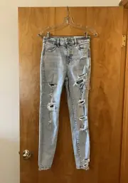 American Eagle Curvy Super Hi Rise Jegging Next Level Stretch Destroyed Size 4