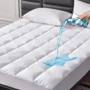 Goose Feathers Down Mattress Pad, Quilted King Size Mattress Protector Waterp...