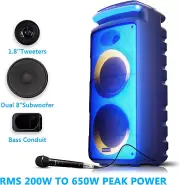 Indoor/Outdoor Rechargeable PA Speaker 8'' Subwoofers RMS 200W - 650W Peak Power