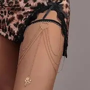 CABODYALS Gold Flower Heart Body Chain Tassel Floral Crossover Bohemia Black Lace Layered Florry Thigh Festival Rave Punk Goth Bikini Summer Cross Body Chain for Women Jewelry Beaches Parties