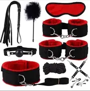 GoFunway 10-Piece Intimate Bedroom Set, Plush-Lined Restraints, Black and Pink (Black Red)