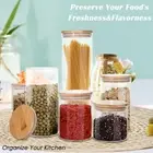 Set of 5 Airtight Glass Storage Jars Bamboo Lid Pasta Rice Grain Food Container