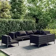 8 Piece Garden Lounge Set with Cushions Poly Rattan Dark Grey Patio Bar Sets