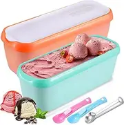 2 Pack Ice Cream Containers, 1.5L Freezer Storage Tubs with Lids and 3 Spoon, Insulated Dessert Storage Tubs Reusable Ice Cream Tub for Homemade Ice Cream, Gelato, Frozen Yoghurt, Sorbet
