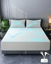 AOTORIM Bed Earthing Fitted Sheet AU Plug Grounding Connection Cord Conductive Mat (White, King 198x203cm+33cm)