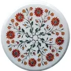 Carnelian Stone Coffee Table Top with Inlay Work Round Marble Bed Side Table