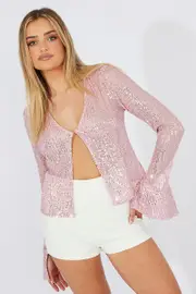 Ally Fashion Pink Bolero Long Sleeve Sequins - Size 12, Women's Bolero