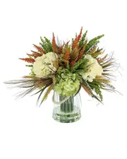 Creative Displays Modern Fall Arrangement With Green Hydrangeas & Orange Heather
