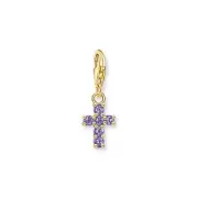 Thomas Sabo THOMAS SABO Gold Cross Charm Pendant with Amethyst-Coloured Stones