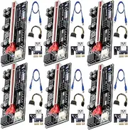 6 Pack PCIe Riser 1x to 16x, GPU Mining Card Powered Adapter VER010S PCI-E Extension Cable With LED & Triple Power Supply - Extender for ETH Mining