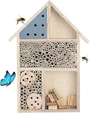 Hanging Wooden Insect Hotel for Bee, Natural Wood Bug Home Bamboo Nesting Habitat, Beneficial Insect Habitat, Bug Garden Shelter House for Butterfly, Bird (YE, 1)