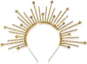 [JeVenis] Gold Stars Headpiece Zip Tie Headband Halo Crown Rhinestone Headband Sunburst Headband for Cosplay Wedding Festival New Year Eve