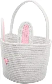 VERDANVERSE Easter Bunny Cotton Rope Organizer Basket Cute Playset for Versatile Storage for Snacks Charming Design with Handles for Home Organization