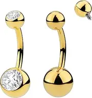 Pierced Koala 2PCS Titanium 14G Internally Threaded 8mm - 14mm Bar Navel Piercing Ring Belly Button Barbell Ball and Gem Body Jewellery