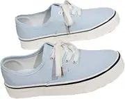 [nichangyuyi] Solid Color Casual Canvas Women's Shoes Autumn Versatile Trend Couple Sports Skateboard Flat Shoes, Light Blue, 5.5