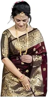 [C J Enterprise] Women Pure Banarasi Silk Kanjivaram Style Blouse Wedding Saree (Vruksh)